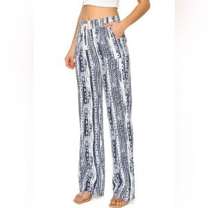 Cali1850 Women's Casual Linen Pants( Blue & White)
